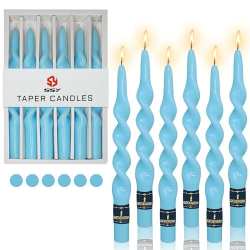 Spiral Taper Candle Twist Candlesticks,Gedengni 10inches Long Tapered Candle Blue Candle Sticks Colorful Twisted Candles for Wedding Home Dinner Party Women Gift,Pack of 12 (BLUE) Unscented