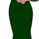 BORIFLORS Women's Ruched Bodycon Long Sleeve Maxi Dress Mesh Square Neck Cocktail Party Long Dresses (Large, Dark Green)
