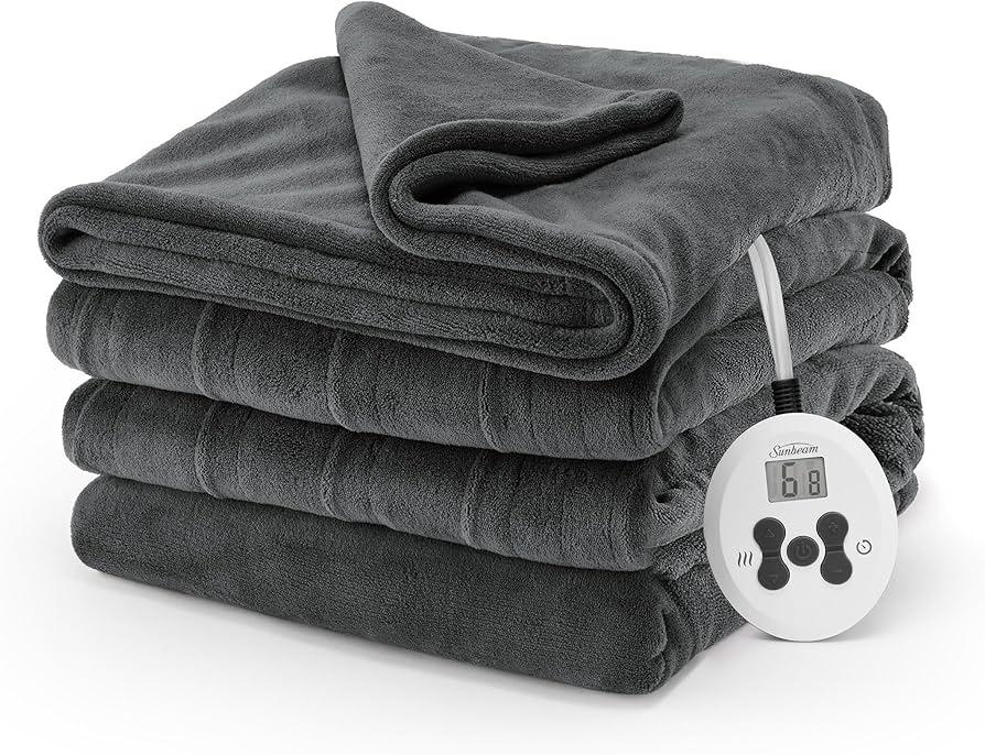 Sunbeam Microplush Heated Blanket Twin Dark Gray