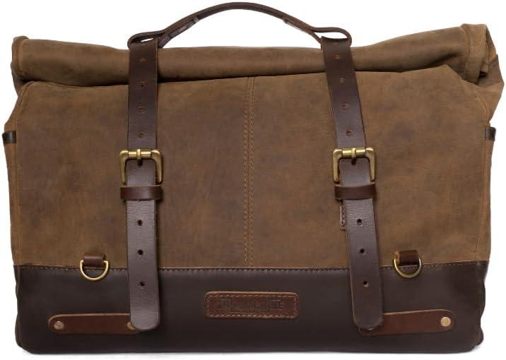 Trip Machine Company Motorcycle Genuine Leather Outlaw Saddlebag Bag with Mounting Strap and Rain Cover (Dark Brown, 17 L)