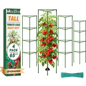 ZeeDix 4 Pack Heavy Duty Tomato Cages 65 Inch, Large Tall Plant Support Stakes for Climbing Plants Heavy Vegetables, Adjustable Tomato Trellis for Pots & Outdoor Raised Garden Beds