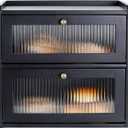 Sunhoo Bread Box for Kitchen Countertop Wooden Bread Storage Container Bin 2 Layer Breadbox Holder Large Capacity Keeper Vintage Farmhouse Food Organizer Pantry Shelf Acrylic WindowBlack