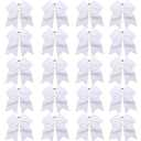 Hipcheer 20pcs 8" Large White Cheer Bows for Girls, Hand-made Grosgrain Ribbon Hair Accessories for Teen Girls Softball Cheerleader Sports (White)