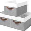 StorageWorks Storage Baskets for Shelves, Foldable Fabric Closet Storage Bins with Handles, Fabric Storage Bins Clothes Organizer, Gray and White, 3-Pack, Medium (14 " L x 10 " W x 8" H)