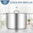 TeamFar Stainless Steel Stock Pot, 24QT Large Stockpot Tri-ply Bottom Cooking Soup Pot with Glass Lid, for Induction Gas Glass Stovetops, Non Toxic & Heavy Duty, Large Size & Easy Clean, 24 Quarts