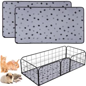 Fostanfly Non-Slip Washable Pee Pads for Dogs, 2 Pack 24"x47" Guinea Pig Cage Liner Ultra-Absorbent and Leak-Proof for Small Animal Guinea Pigs Rabbit Bunny Hamster (Gray)