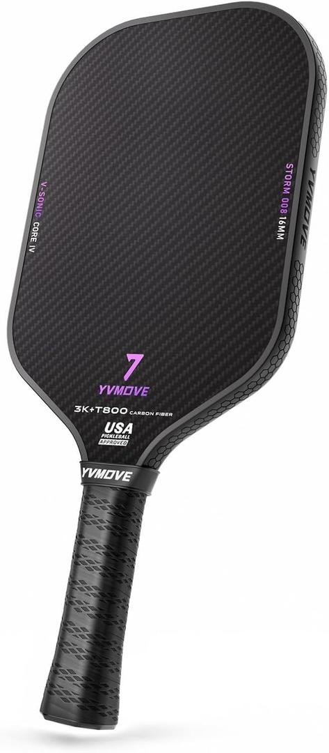 T800 Carbon Fiber Pickleball Paddle with 16mm V-Sonic IV Dynamic Core, Premium Pickle Ball Racket with Enhanced Power & Ultimate Spin, USAPA Approved, Storm008