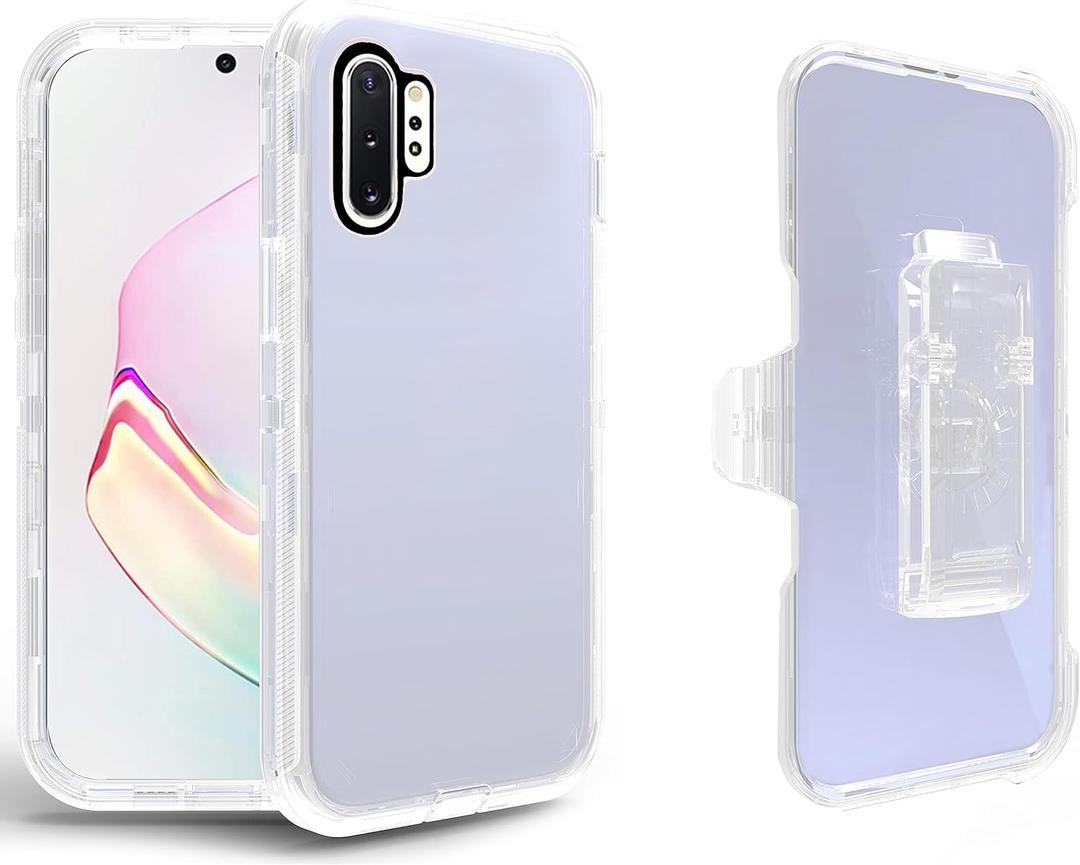 Asuwish Phone Case for Samsung Galaxy Note 10 Plus Note10+ 5G with Belt Clip Clear Holster Stand Hybrid Shockproof Military Grade Protective Cell Cover Note10 + Notes 10+ Ten Not S10 10Plus Men Clear