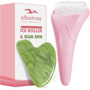 Gua Sha & Ice Roller for Face, Small Gifts, Facial Tools for Puffiness and Redness Reducing Skin Care Routine, Self Care Massage Gift for Women Men (Pink)