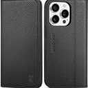 SHIELDON Case for iPhone 16 Pro 5G, Genuine Leather Wallet Flip Magnetic Cover RFID Blocking Card Slots Carry-All with Kickstand Shockproof Case Compatible with iPhone 16 Pro 2024 - Pebbled Black