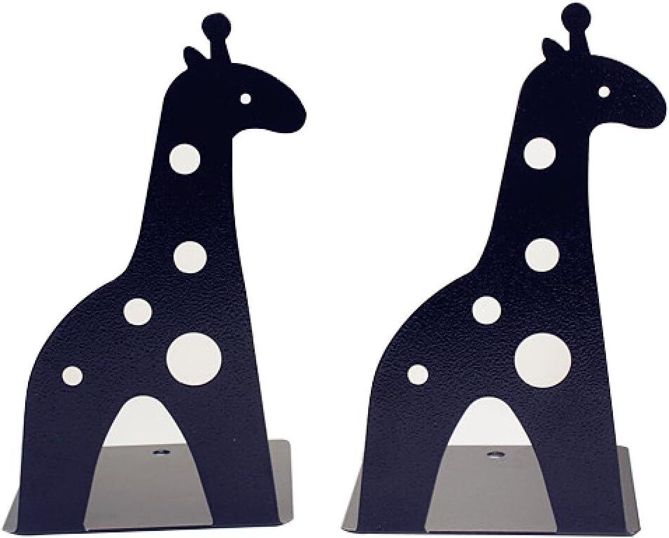 Cute Cartoon Giraffe Shape Nonskid Metal Bookends for Kids Gift Decoration(Black)