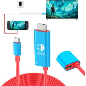 Switch 2 Dock Station HDMI Cable Adapter 4K@60Hz 18Gbps 6.7ft PD 100W USB C to HDMI 2.0 Converter, Portable &Travel TV Connector Cord Compatible with Nintendo Switch 2/OLED/Nintendo Switch-Blue