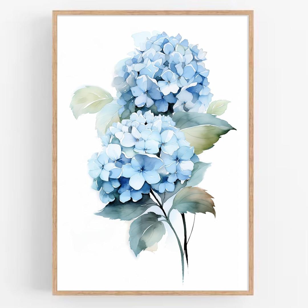 Hydrangea Canvas Art Blue Flower Abstract Wall Art Watercolor Plant Print Blue Hydrangea Picture Watercolor Flower Artwork Abstract Plant Painting Blue Flower Poster Floral Wall Art 16x24inch No Frame