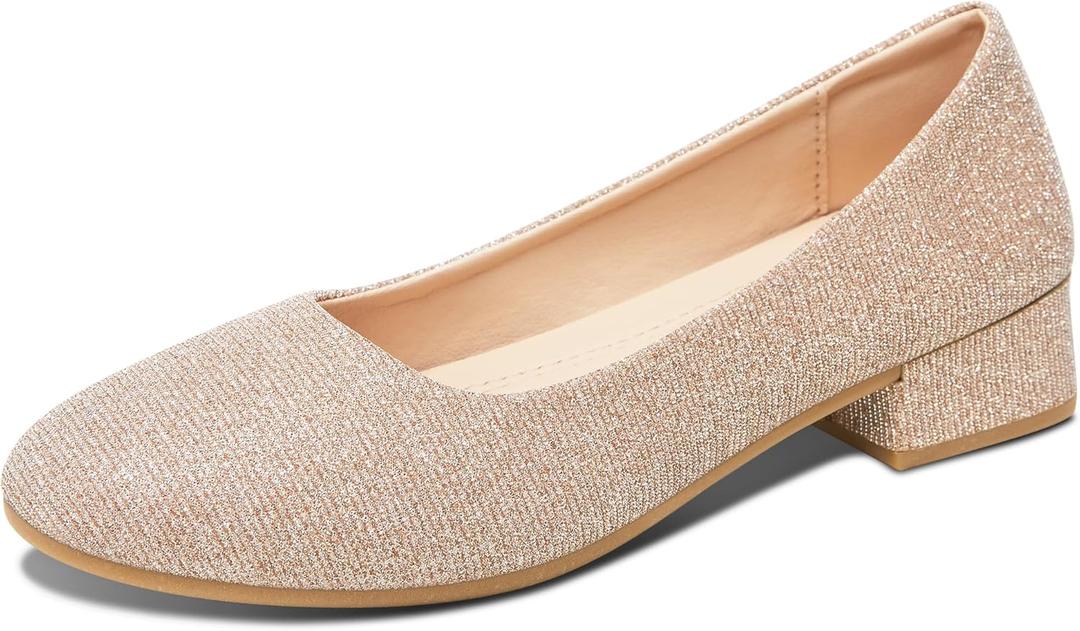 ALTOCIS Womens Low Block Chunky Heels Pumps Ladies Elegant Closed Round Toe Pumps Shoes Low Platform Office Pumps Shoes (9, Gold)