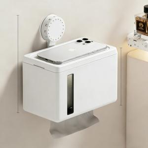 Waterproof Toilet Paper Holder for RV Bathroom Pet Proof Plastic TP Tissue Full Covered Dual-Purpose Mounted Toilet Paper Dispenser Box (Suction Cup & Screw) for RV Shower TP RollCream White