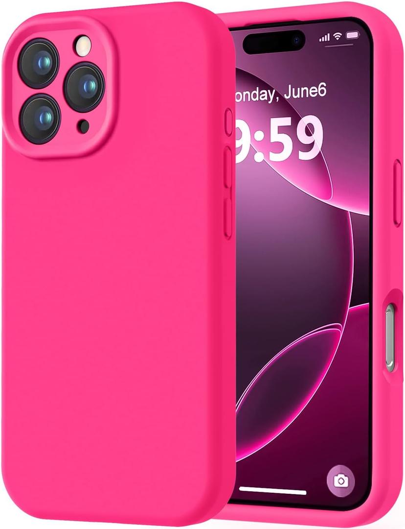 LOVE 3000 Designed for iPhone 16 Pro Case, Premium Silicone with [Soft Anti-Scratch Microfiber Lining] Shockproof Protective Phone Case for Men Women Girls 6.3", Hot Pink