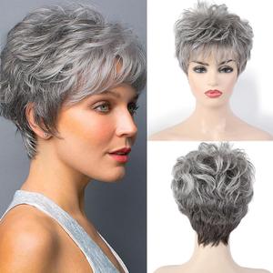 HAIRCUBE Short Curly Gray Wigs for Women Pixie Cut Wig Grey Easy-Care Human Hair Wigs for Women