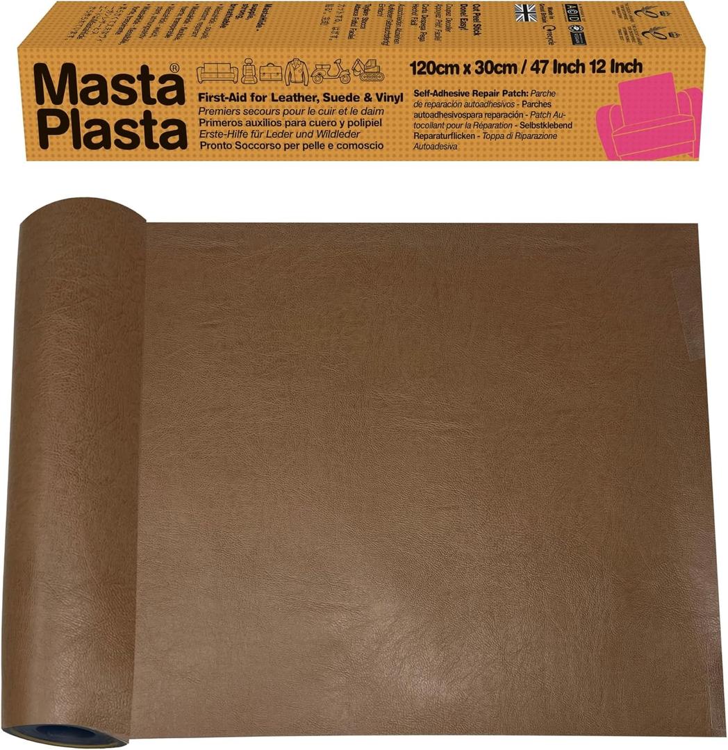 MASTAPLASTA Original Leather Repair Tape - Tan 47.5in x 12in (120 x 30cm). Upholstery-Quality. Quick and Easy Leather Repair Patch Self Adhesive for Couch, Leather Patches for Car Seats