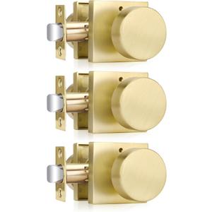 Haidms Gold Door Knobs Interior Privacy, Heavy Duty Square Brushed Gold Interior Door Knobs for Bedroom Bathroom, Brushed Brass Door Knobs (3 Pack)
