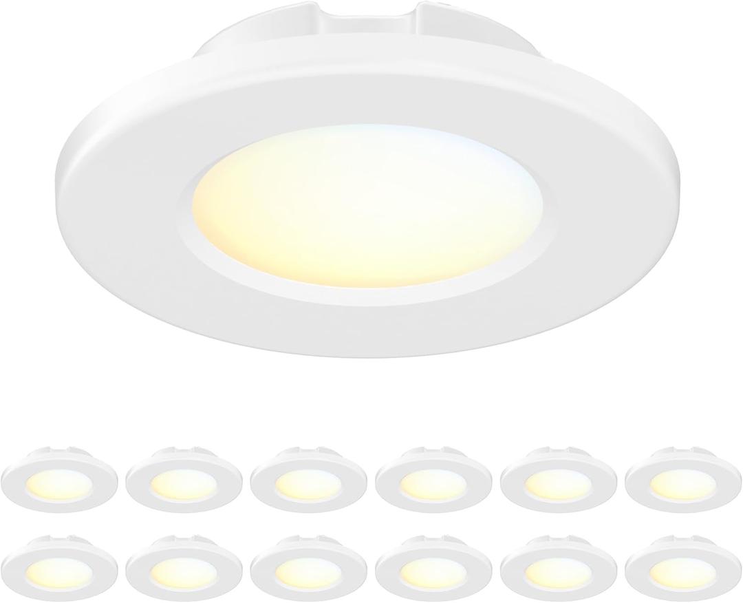 4 Inch LED Mini Surface Mount Light, Recessed Trim, Small Flush Mount Ceiling Light for Hallway, Bathroom, Kitchen, 120V, 60W Replacement, 5CCT Selectable, ETL, Wet Rated, White/12 Packs