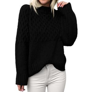 PRETTYGARDEN Oversized Sweaters for Women 2025 Fall Cute Cable Knit Long Sleeve Crewneck Chunky Pullover Tops Winter Clothing (Black)