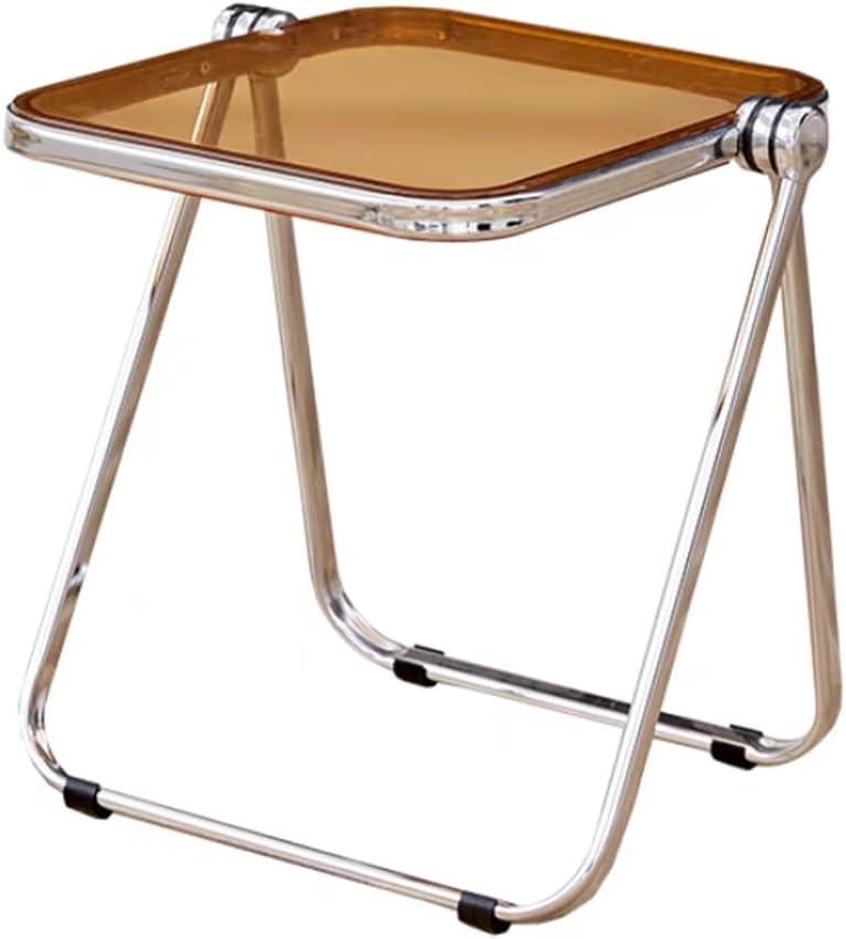 HYYTEIBL 16.2" × 14.1" Acrylic Folding Table, Small Lightweight End Table for Living Room, Bedroom and Small Room, Sturdy Metal Frame with No Assembly Required, Space-Saving Storage Design (Tawny)