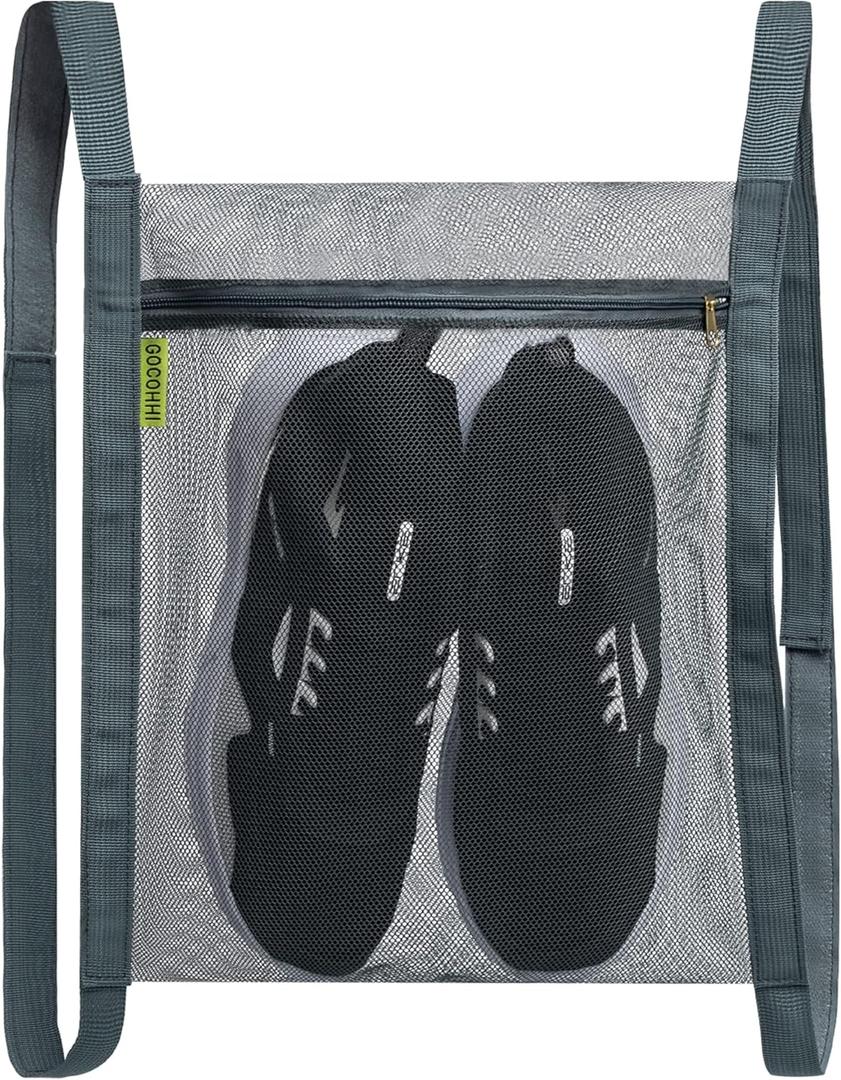 Shoe Dryer Bag, Sneaker Dry Net for Dryer, HoneyComber Mesh Bags with Zipper and Strap for Shoes, Laundry Reused Bag Tool, 15.7x13.8 Inches (1Pc Grey)