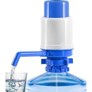 Manual Water Dispenser for 5 Gallon Bottle - Hand Press 5 Gallon Water Dispenser, Secure Fit on Crown Top Jugs - Adjustable Tube Length, Protective Spout Cap, Cleaning Brush, BPA-Free Food Grade (Blue)