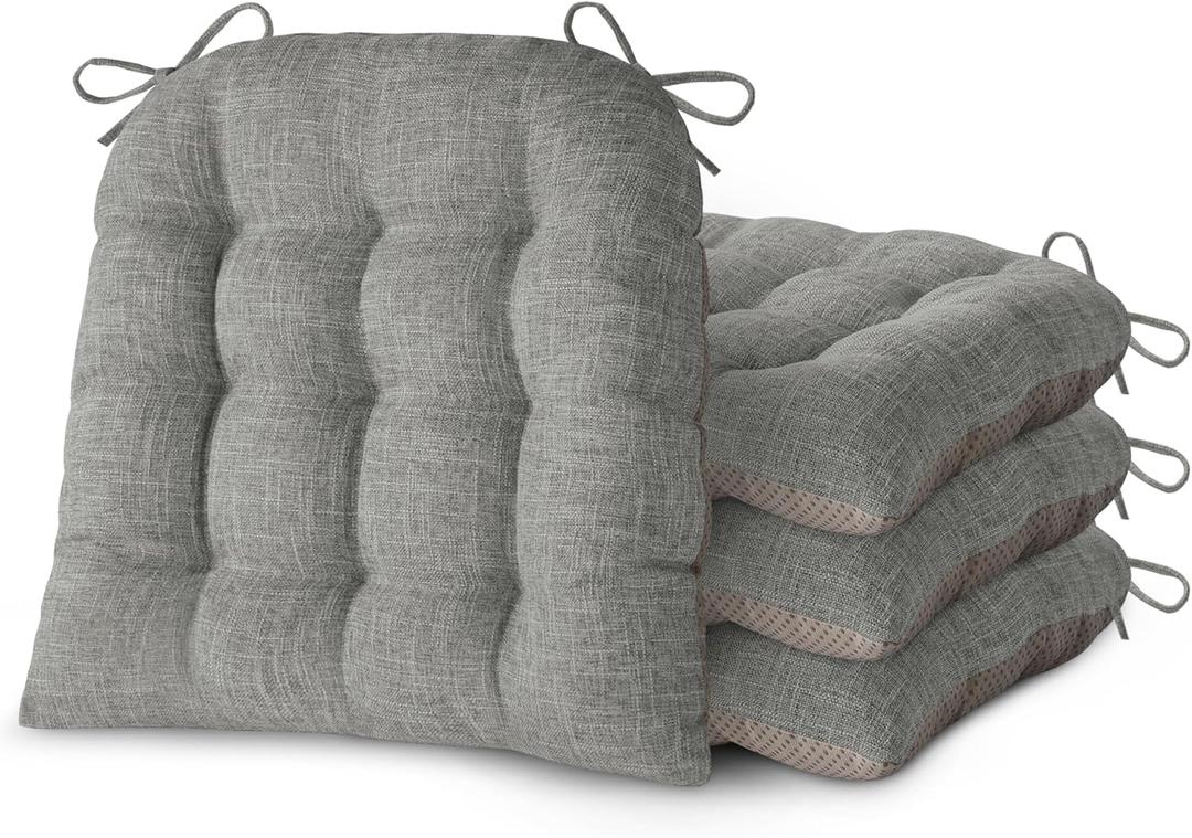 Chair Cushions for Dining Chairs Set of 4 Durable D-Shaped Seat Cushions with Non-Slip Backing Secure Ties Thick Cozy Seat Pad for Kitchen Dining Room Office(18x16.5x3in Light Grey)