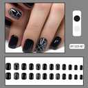 2 x Black Press-On Short Square Fake Nails With Design - Solid Color Stick-On Cracks False Full Cover Glue-On Reusable Glossy Acrylic for Women Girls Manicure - 24pcs
