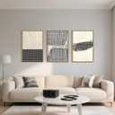 Large Abstract Black and Beige Framed Canvas Wall Art,Minimalist Dots Lines Wall Decor,Modern Geometric Shapes Artwork,Cozy Neutral Art Print for Living Room,Bedroom,Office,Home-24"x36"x3