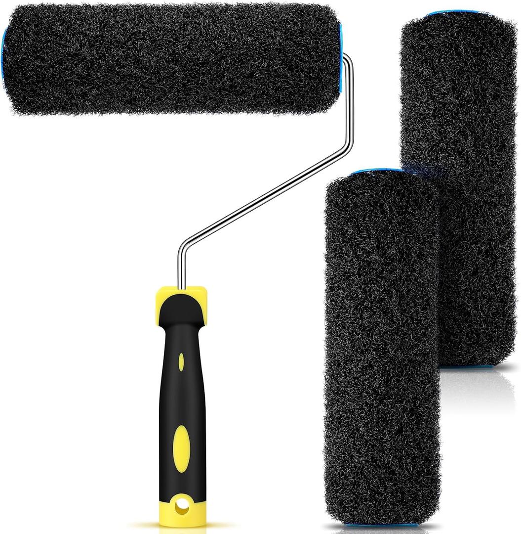 3 Pcs 9 Inch Drywall Compound Roller Cover with 1 Pcs Paint Frame, Drywall Texture Brush, Mud Roller for Putty, diatomaceous Earth, molding Paste, Textured coatings