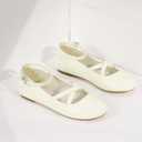 Mofri ShowHow Womens Mary Jane Flats Round Toe Mary Jane Shoes Ankle Strap Ballet Flats Shoes Wedding Casual Office Dress Shoes (7, White Pu)