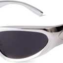 ADE WU Wrap Around Fashion Sunglasses for Women Men Trendy y2k Swift Oval Sun Glasses Goggles Futuristic Shades (Metallic Silver/Grey)
