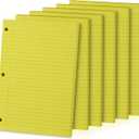 Loose Leaf Paper, 300 Sheets, Wide Ruled, 8" x 10.5", 6 Pack, 70gsm Notebook Paper Filler Sheets, 3 Hole Punched, 50 Sheets/Pack, Wide Ruled Office Filler Writing Notepads for 3 Ring Binder, Yellow