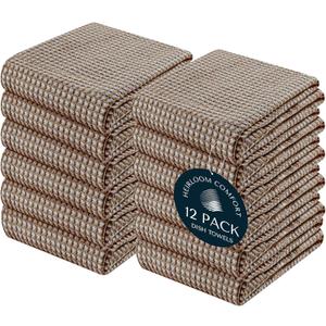 5 Pack Dual Waffle Weave Kitchen Towels, 16x26 Inch, 100% Cotton, Super Absorbent, Quick Dry Dishcloth Set with Hanging Loop, Soft and Durable, Brown