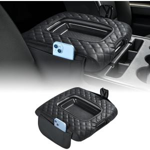 JOYTUTUS Center Console Cover Compatible with Silverado Sierra 2014-2018 Jump Seat, Leather Arm Rest Armrest Cover for Car, Durable Middle Console Cover Replacement for Trucks, with 2 Pocket