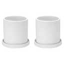 PATIKIL 4.3 Inch Ceramic Plant Pots, 2 Pack Modern Flower Planters with Drainage Holes and Tray for Decorate Home Indoor Plants Succulent Herb, White