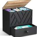 Tampon Holder for Bathroom Decor, Feminine Product Organizer with Lid and Drawer, Shark Week Tampon Storage, Wood Pad and Tampons Organizer for Toilet Storage, Bathroom Accessories Box for Girl Stuff (Black)