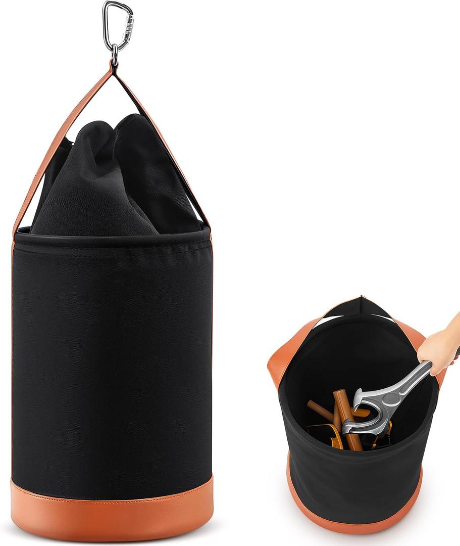 Upgraded Canvas Bucket, Flame Retardant Top Closed Tool Bucket with High Strength Aluminum Lock and Extended Top, Bottom Leather Material, 66 Pound Load Rated