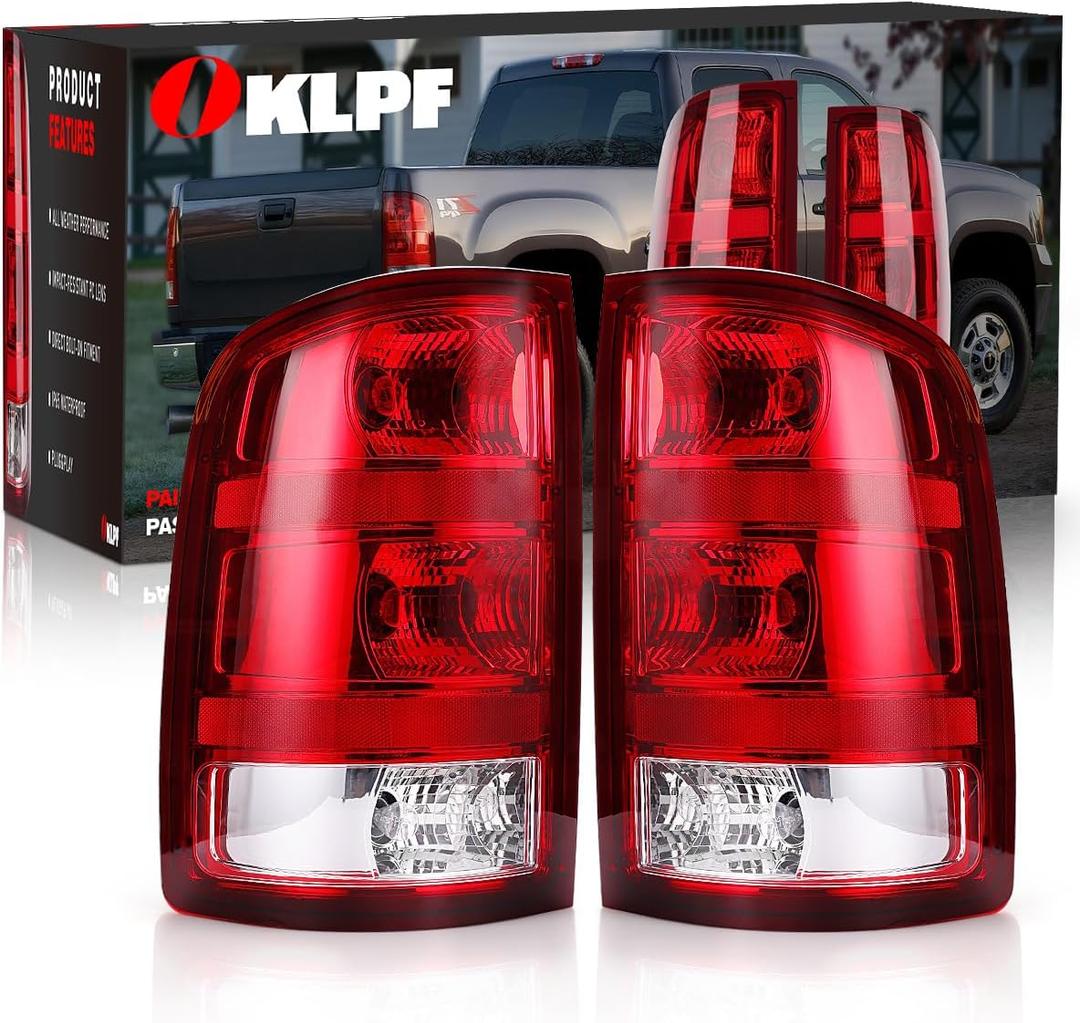 OKLPF Rear Brake Tail Light Compatible With 2007-2014 GMC Sierra 1500 2500HD 3500HD Replace 25958484 25958485, Replace Red Taillight Assembly, Included Bulbs and Harness, Driver and Passenger Side