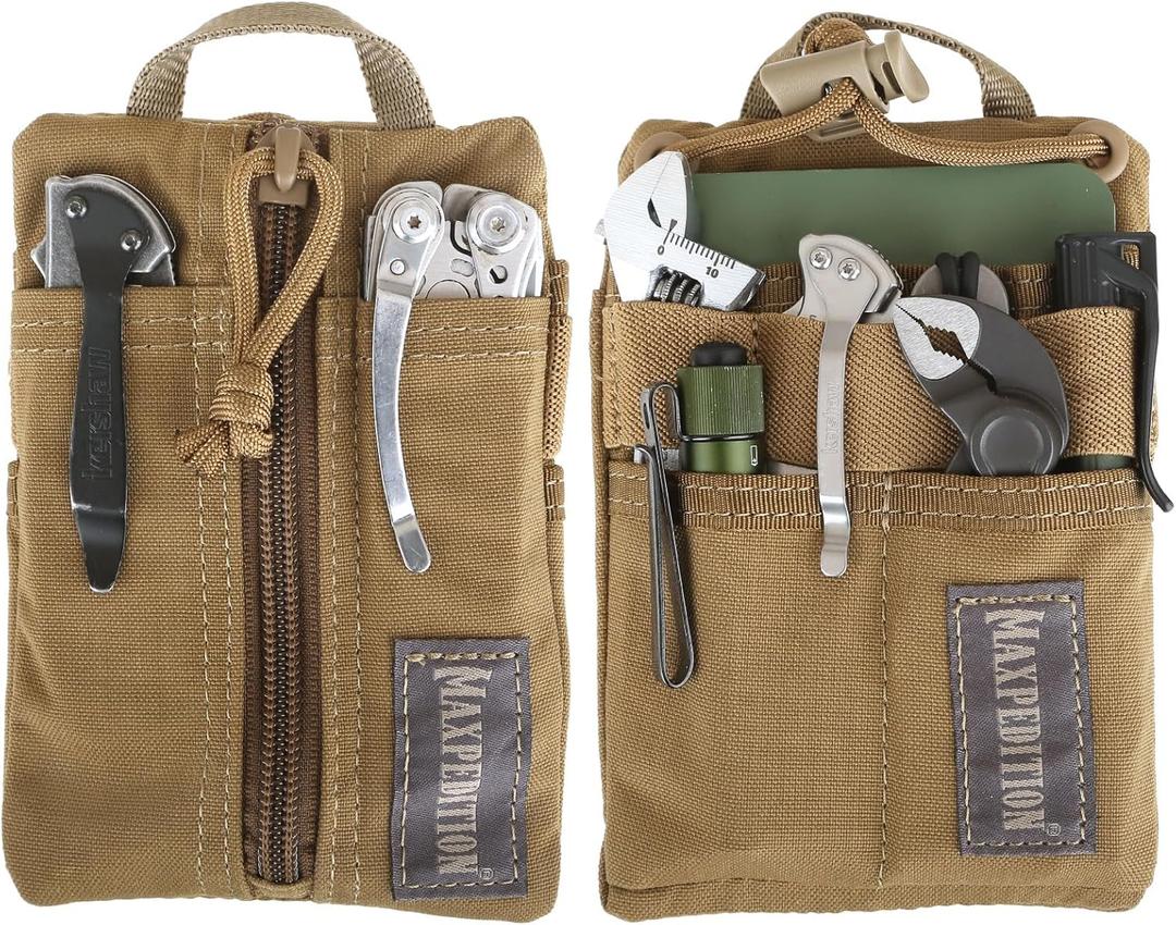 MAXPEDITION Platy Pocket Organizer, Durable EDC Tool Pouch for Men, Neck Wallet with Paracord Lanyard, Holds Flashlight, Multitool, Pen, Notebook (4" x 6", Dark Tan)