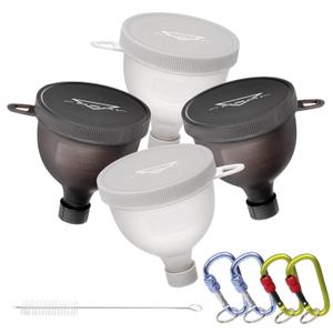 Protein Powder Funnel Set - Protein Powder Travel Container to Go with Carabiners & Cleaning Brush - No-Mess,Water Bottle Funnel for Powder Supplement for Pre Workout,Gym,Fitness - 4 Pack