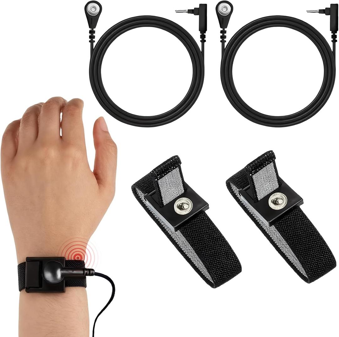 Grounding Wristband & Cable - ESD Wrist Strap Kits Compatible with TENS EMS Units, Wrist Circumference 7", 15 Feet Length Cable (Black)