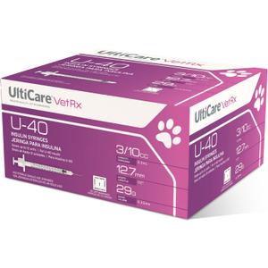 UltiCare VetRx U-40 3/10cc Pet Insulin Syringes - 3/10cc, 29G x 1/2’’, HALF UNIT Markings, 100 ct, Comfortable and Accurate Dosing, Compatible with Any U-40 Strength Insulin
