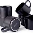 GBhome 14 OZ Coffee Mugs Set of 6, Stackable Ceramic Mugs for Men, Women, Modern Coffee Cups With Stable Base for Latte, Tea, Cappuccino. Dishwasher & Microwave Safe, Matte Black