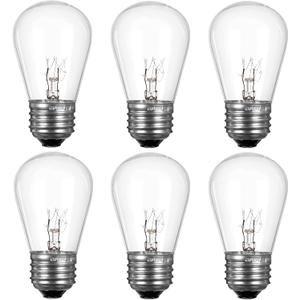 S14 Replacement Light Bulbs for String Lights, 11 Watt E26 Medium Standard Base, S14 Clear Glass Bulbs, Edison Bulb String Lights Bulbs for Outdoor Patio Garden Vintage String Lights(6 pack)