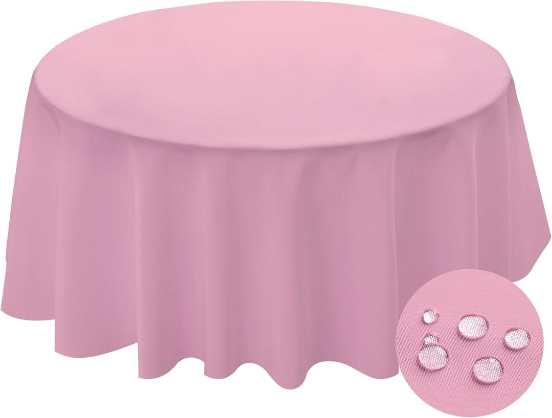 BYDOLL Table Cloth Round 60 Inch Tablecloth Fits Max 50 Inch Diameter Top,Pink Washable Outdoor Winkle and Stain Resistant Spillproof Polyester Tablecloths for Round Tables Party Cover