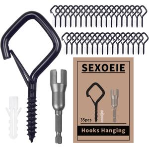 35 PCS Eye Screw Hooks for Hanging Heavy Duty with Safety Buckle.Metal Ceiling Hooks for Hanging Plants,Cup,Wind Chime,Bird Feeders,Christmas String Lights at Indoor&Outdoor,2.36 Inches Black
