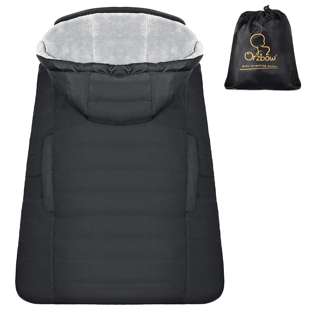 Orzbow Winter Baby Carrier Cover with Detachable Hood, Waterproof & Windproof, Universal for Baby Carriers and Baby Waist Stool, Baby Bunting Bag for Car Seats and Strollers with Storage Bag, Black (Black - Polyester Pongee)